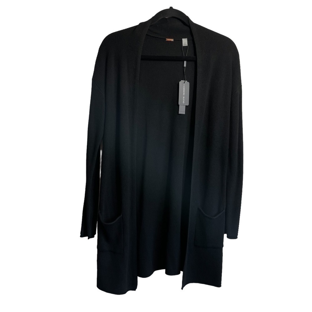 T. Tahari Cashmere Blend Knit Long Line‎ Cardigan Open Style Pockets XS NWT